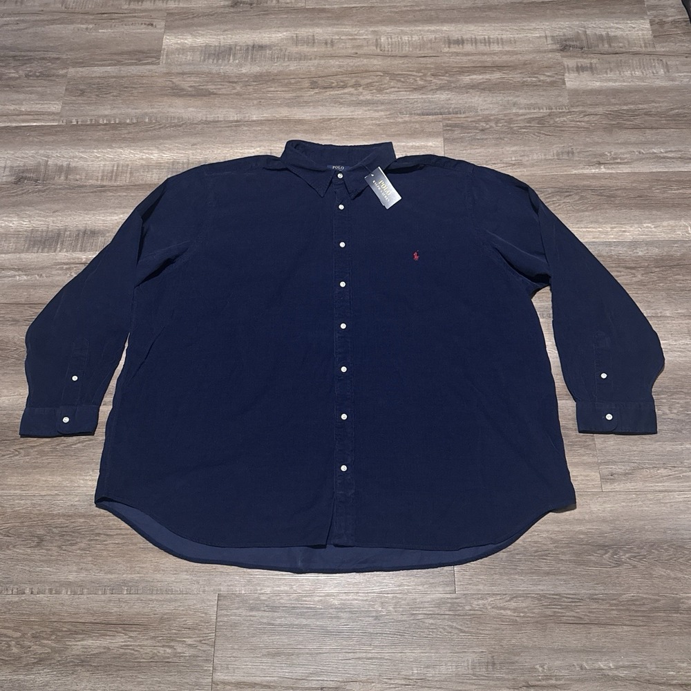 Polo Ralph Lauren Navy Blue Corduroy Long Sleeve Shirt Men's 4XB 4XL Big NEW